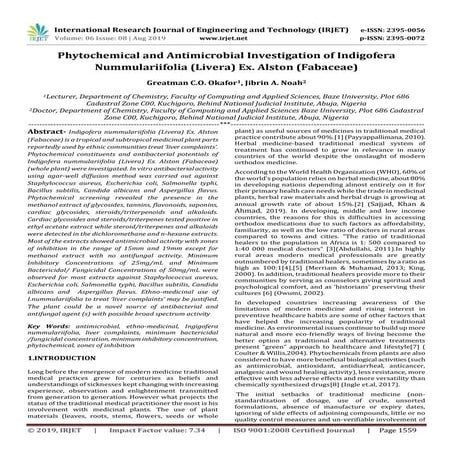 IRJET- Phytochemical and Antimicrobial Investigation of Indigofera Nummularii...