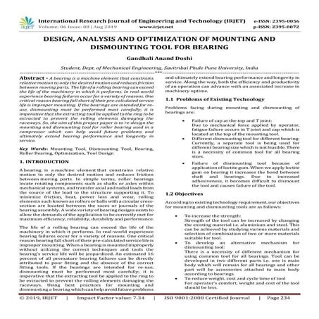 IRJET-  	  Design, Analysis and Optimization of Mounting and Dismounting Tool...