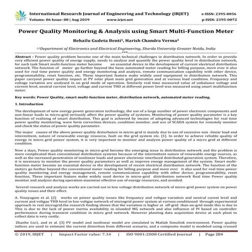 IRJET- Power Quality Monitoring & Analysis using Smart Multi-Function Meter
