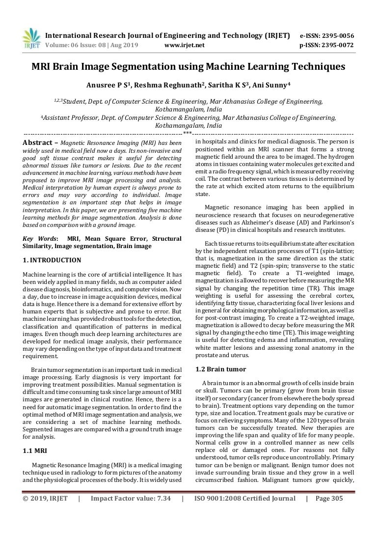 brain image segmentation using machine learning