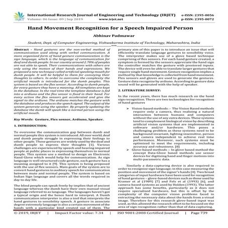IRJET-  	  Hand Movement Recognition for a Speech Impaired Person