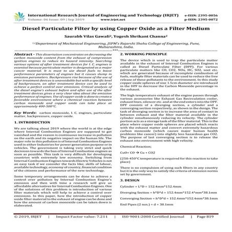 IRJET- Diesel Particulate Filter by using Copper Oxide as a Filter Medium