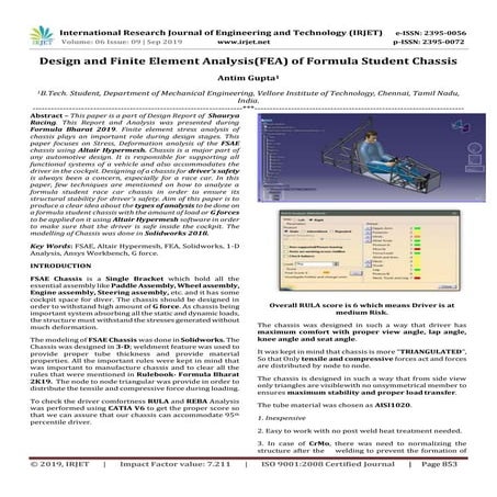 IRJET- Design and Finite Element Analysis(FEA) of Formula Student Chassis