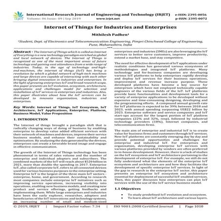 IRJET- Internet of Things for Industries and Enterprises