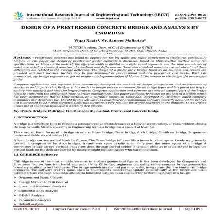 IRJET- Design of a Prestressed Concrete Bridge and Analysis by CSiBridge