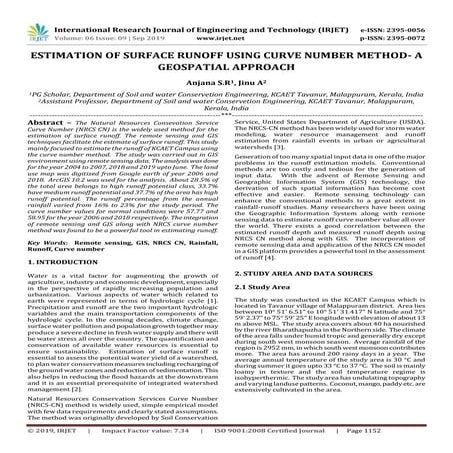 IRJET- Estimation of Surface Runoff using Curve Number Method- A Geospatial A...