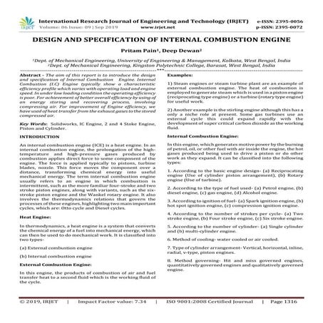 IRJET- Design and Specification of Internal Combustion Engine