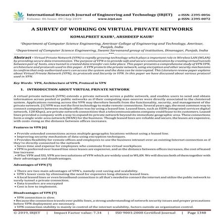 IRJET- A Survey of Working on Virtual Private Networks