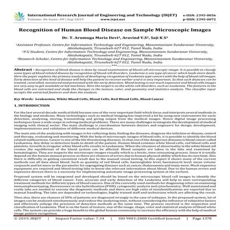 IRJET- Recognition of Human Blood Disease on Sample Microscopic Images ...