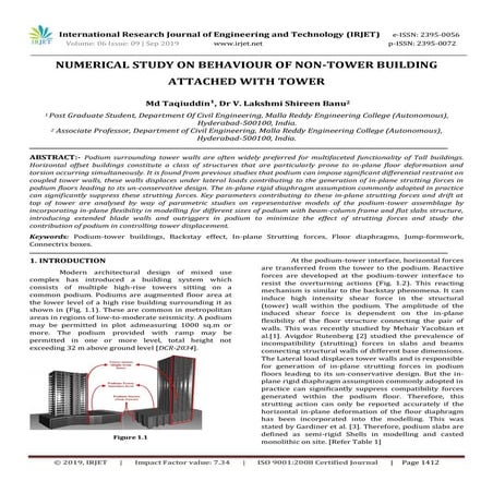 IRJET- Numerical Study on Behaviour of Non-Tower Building Attached with Tower