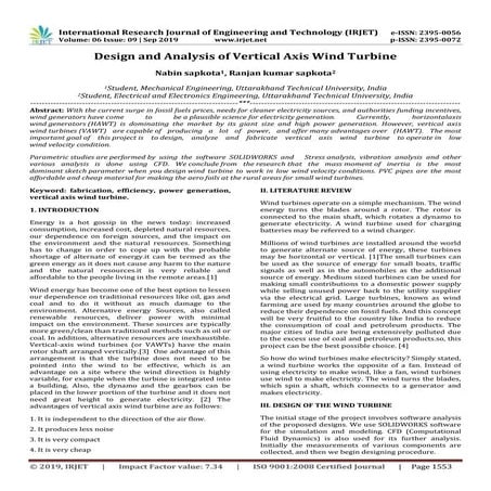 IRJET- Design and Analysis of Vertical Axis Wind Turbine