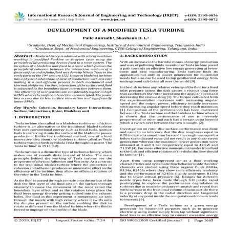 IRJET- Development of a Modified Tesla Turbine | PDF