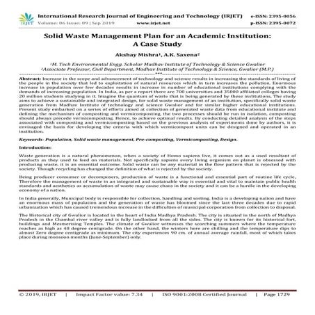 IRJET- Solid Waste Management Plan for an Academic Institution: A Case Study