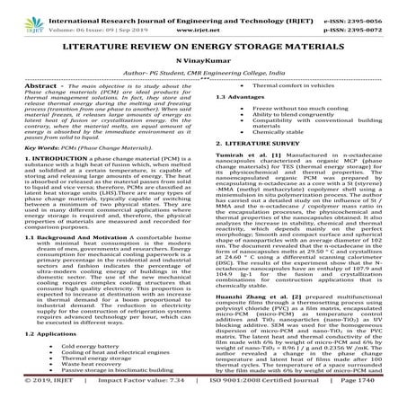 IRJET-  	  Literature Review on Energy Storage Materials