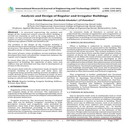 IRJET- Analysis and Design of Regular and Irregular Buildings