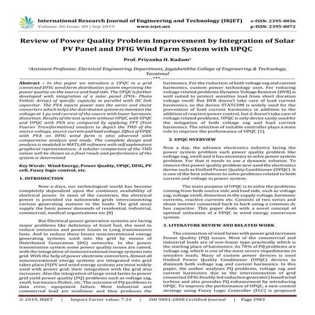 IRJET- Review of Power Quality Problem Improvement by Integration of Solar PV...
