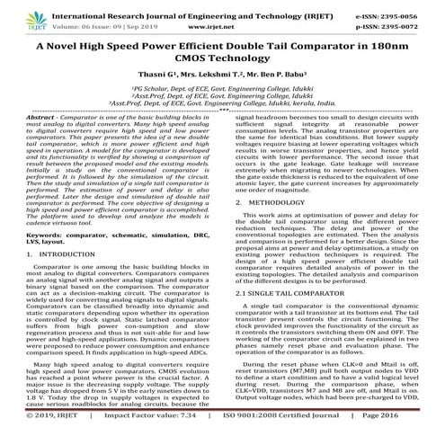 IRJET-  	  A Novel High Speed Power Efficient Double Tail Comparator in 180nm...