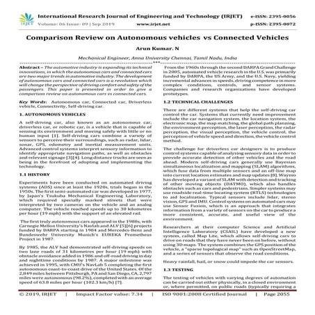 IRJET-  	  Comparison Review on Autonomous Vehicles Vs Connected Vehicles