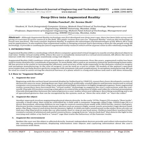 IRJET-  	  Deep Dive into Augmented Reality