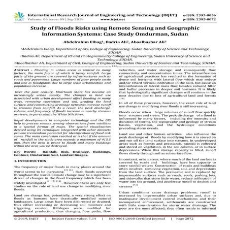 IRJET- Study of Floods Risks using Remote Sensing and Geographic Information ...