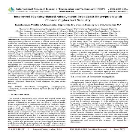 IRJET- Improved Identity-based Anonymous Broadcast Encryption with Chosen Cip...