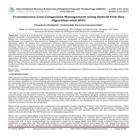 IRJET- Transmission Line Congestion Management using Hybrid Fish-Bee Algorith...