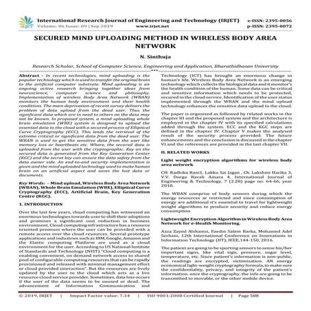 IRJET-  	  Secured Mind Uploading Method in Wireless Body Area Network