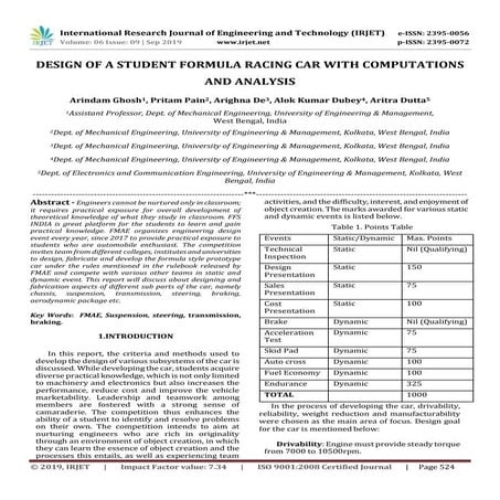 IRJET- Design of a Student Formula Racing Car with Computations and ...