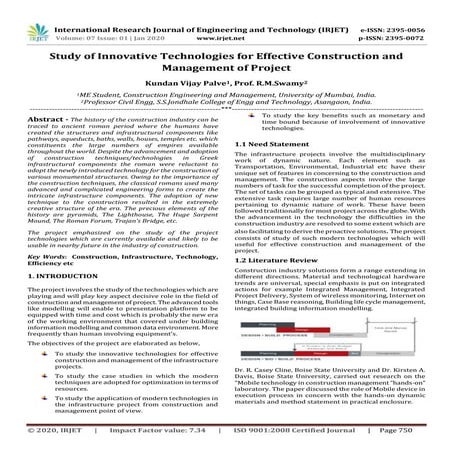 IRJET- Study of Innovative Technologies for Effective Construction and Manage...