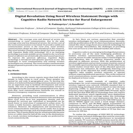 IRJET- Digital Revolution using Novel Wireless Statement Design with Cognitiv...