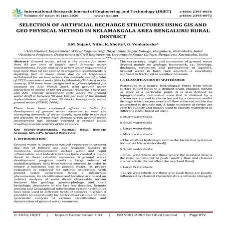 IRJET- Selection of Artificial Recharge Structures using GIS and GEO Physical...