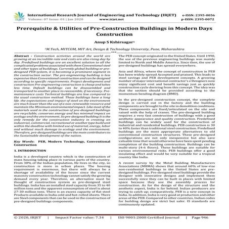 IRJET- Prerequisite & Utilities of Pre-Construction Buildings in Modern Days ...