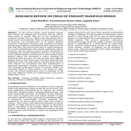 IRJET- Research Review on Field of Exhaust Manifold Design