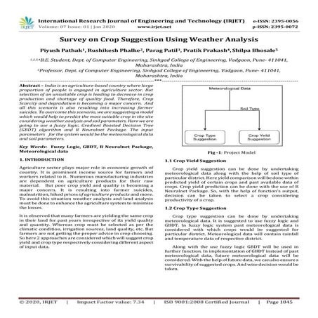 IRJET- Survey on Crop Suggestion using Weather Analysis