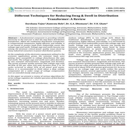 IRJET- Different Techniques for Reducing Swag & Swell in Distribution Transfo...