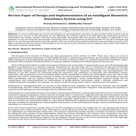 IRJET-  	  Review Paper of Design and Implementation of an Intelligent Biomet...