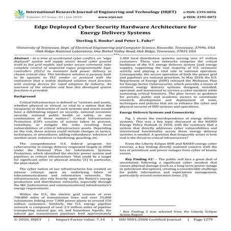 IRJET- Edge Deployed Cyber Security Hardware Architecture for Energy Delivery...