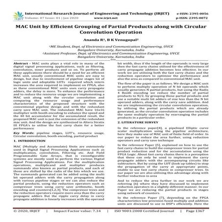 IRJET- MAC Unit by Efficient Grouping of Partial Products along with Circular...
