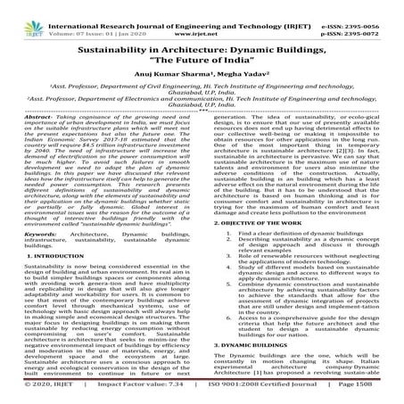 IRJET- Sustainability in Architecture: Dynamic Buildings, “The Future of India”