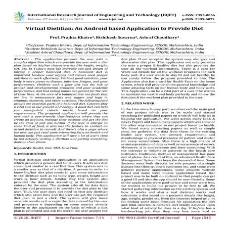 IRJET-  	  Virtual Dietitian: An Android based Application to Provide Diet