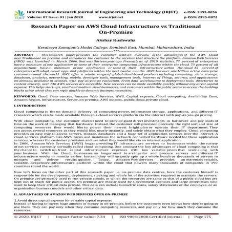 IRJET- Research Paper on AWS Cloud Infrastructure vs Traditional On-Premise