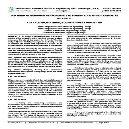 IRJET- Mechanical Behavior Performance in Boring Tool using Composite Material