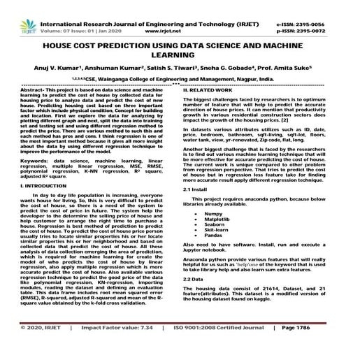 IRJET- House Cost Prediction using Data Science and Machine Learning | PDF