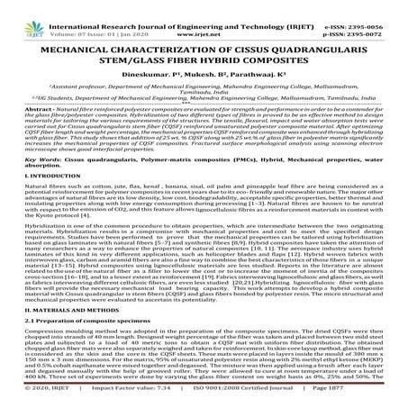 IRJET- Mechanical Characterization of Cissus Quadrangularis Stem/Glass Fiber ...
