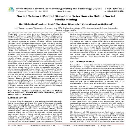 IRJET- Social Network Mental Disorders Detection Via Online Social Media Mining