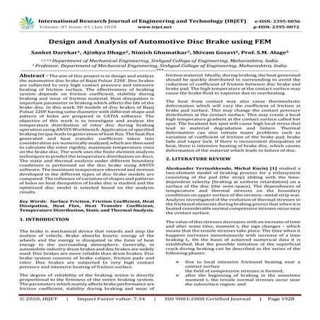 IRJET- Design and Analysis of Automotive Disc Brake using FEM.