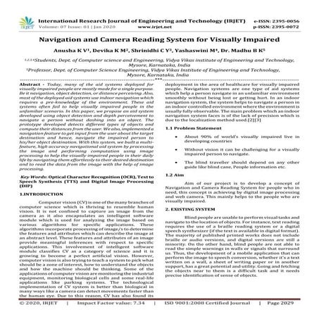 IRJET- Navigation and Camera Reading System for Visually Impaired