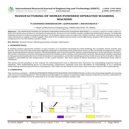 IRJET- Manufacturing of Human Powered Operated Washing Machine
