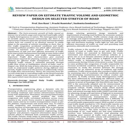 IRJET- Review Paper on Estimate Traffic Volume and Geometric Design on Select...