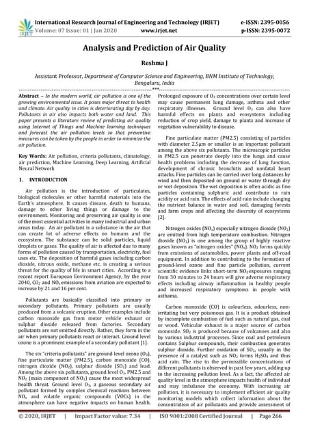 IRJET- Analysis and Prediction of Air Quality